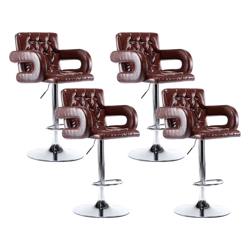 Modern Armed PU Upholstery Bar Stool Adjustable Swivel Backrest Counter Chair Red Brown 4 Piece Set Clearhalo 'Bar Furniture' 'Bar Stools' 'bar_stools' 'furn' 'furn_bar_stools' 'furniture_bar_stools' 'Kitchen & Dining Furniture' 'kitchen&dining_furn' 'kitchen' 'kitchen_furn' Furniture' 4380522