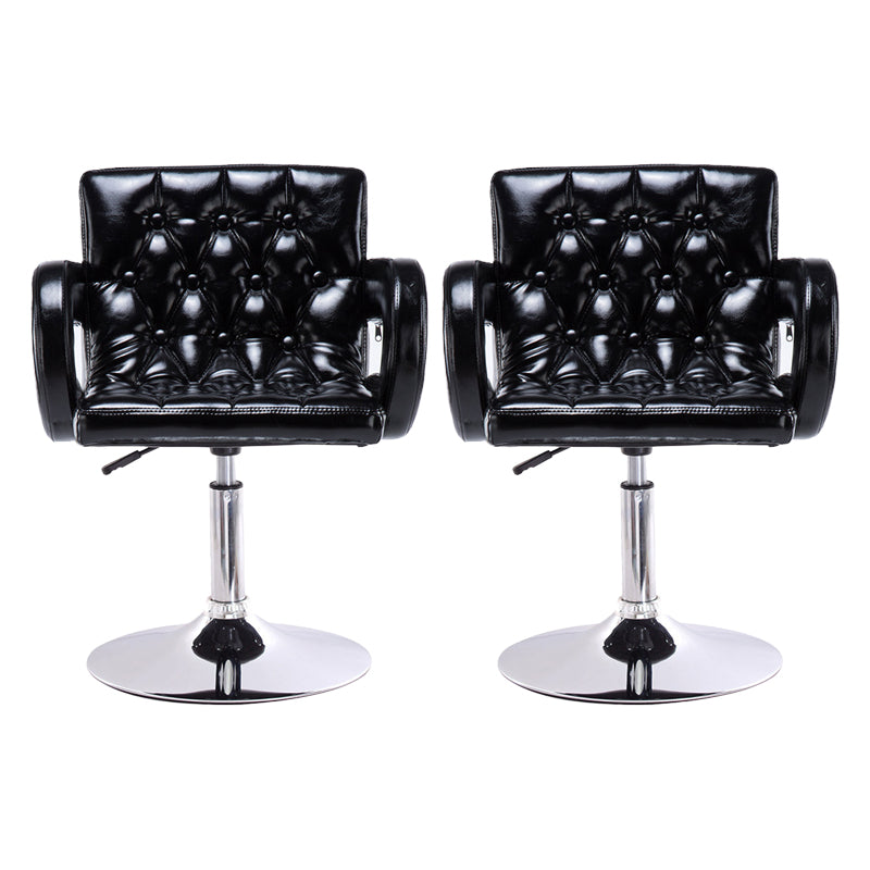 Modern Armed PU Upholstery Bar Stool Adjustable Swivel Backrest Counter Chair Gloss Black 2 Piece Set Clearhalo 'Bar Furniture' 'Bar Stools' 'bar_stools' 'furn' 'furn_bar_stools' 'furniture_bar_stools' 'Kitchen & Dining Furniture' 'kitchen&dining_furn' 'kitchen' 'kitchen_furn' Furniture' 4380526