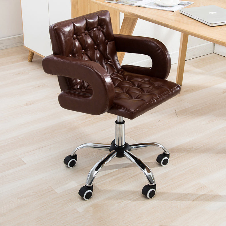 Modern Armed PU Upholstery Bar Stool Adjustable Swivel Backrest Counter Chair Brown 1 Piece Clearhalo 'Bar Furniture' 'Bar Stools' 'bar_stools' 'furn' 'furn_bar_stools' 'furniture_bar_stools' 'Kitchen & Dining Furniture' 'kitchen&dining_furn' 'kitchen' 'kitchen_furn' Furniture' 4380532