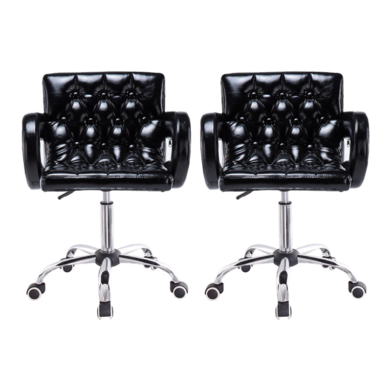 Modern Armed PU Upholstery Bar Stool Adjustable Swivel Backrest Counter Chair Black 2 Piece Set Clearhalo 'Bar Furniture' 'Bar Stools' 'bar_stools' 'furn' 'furn_bar_stools' 'furniture_bar_stools' 'Kitchen & Dining Furniture' 'kitchen&dining_furn' 'kitchen' 'kitchen_furn' Furniture' 4380533