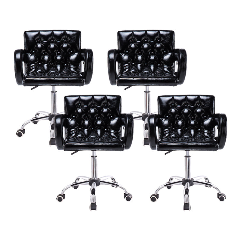Modern Armed PU Upholstery Bar Stool Adjustable Swivel Backrest Counter Chair Black 4 Piece Set Clearhalo 'Bar Furniture' 'Bar Stools' 'bar_stools' 'furn' 'furn_bar_stools' 'furniture_bar_stools' 'Kitchen & Dining Furniture' 'kitchen&dining_furn' 'kitchen' 'kitchen_furn' Furniture' 4380534