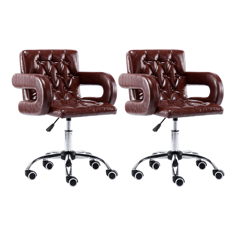 Modern Armed PU Upholstery Bar Stool Adjustable Swivel Backrest Counter Chair Brown 2 Piece Set Clearhalo 'Bar Furniture' 'Bar Stools' 'bar_stools' 'furn' 'furn_bar_stools' 'furniture_bar_stools' 'Kitchen & Dining Furniture' 'kitchen&dining_furn' 'kitchen' 'kitchen_furn' Furniture' 4380535