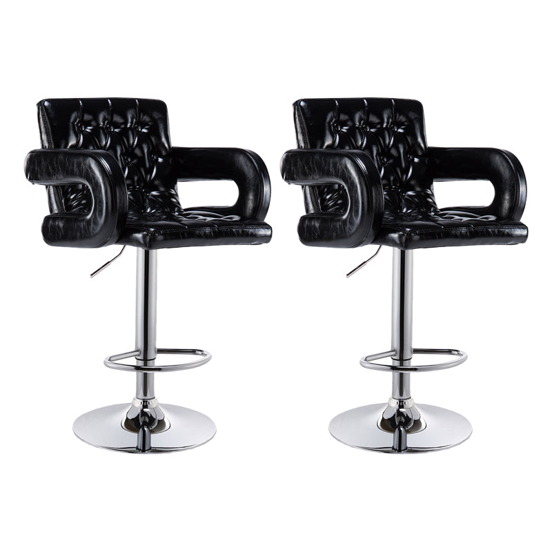 Modern Armed PU Upholstery Bar Stool Adjustable Swivel Backrest Counter Chair Textured Black 2 Piece Set Clearhalo 'Bar Furniture' 'Bar Stools' 'bar_stools' 'furn' 'furn_bar_stools' 'furniture_bar_stools' 'Kitchen & Dining Furniture' 'kitchen&dining_furn' 'kitchen' 'kitchen_furn' Furniture' 4380537