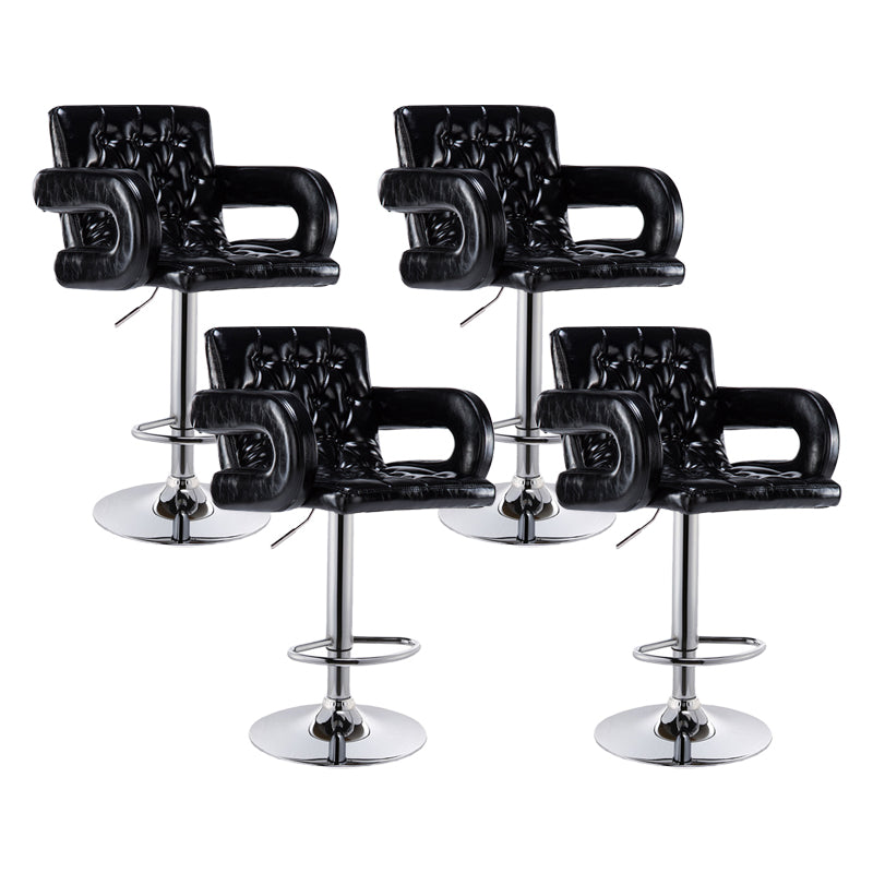 Modern Armed PU Upholstery Bar Stool Adjustable Swivel Backrest Counter Chair Textured Black 4 Piece Set Clearhalo 'Bar Furniture' 'Bar Stools' 'bar_stools' 'furn' 'furn_bar_stools' 'furniture_bar_stools' 'Kitchen & Dining Furniture' 'kitchen&dining_furn' 'kitchen' 'kitchen_furn' Furniture' 4380538