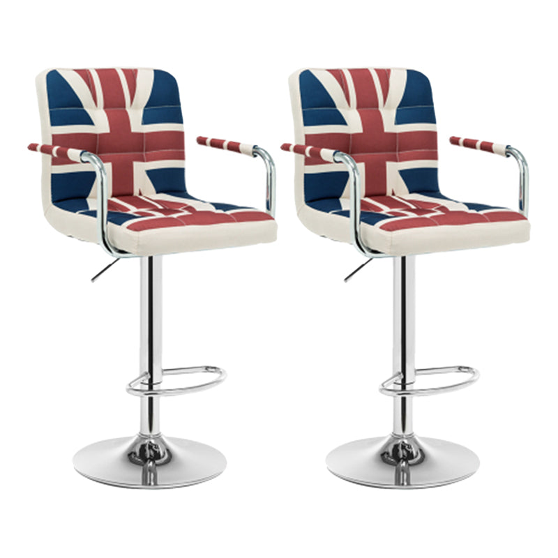 Modern Leather Low Back Bar Stool Armed Quilted Adjustable Height Counter Stool Red-White-Blue 2 Piece Set Bar Stool(31"H) Clearhalo 'Bar Furniture' 'Bar Stools' 'bar_stools' 'furn' 'furn_bar_stools' 'furniture_bar_stools' 'Kitchen & Dining Furniture' 'kitchen&dining_furn' 'kitchen' 'kitchen_furn' Furniture' 4380545