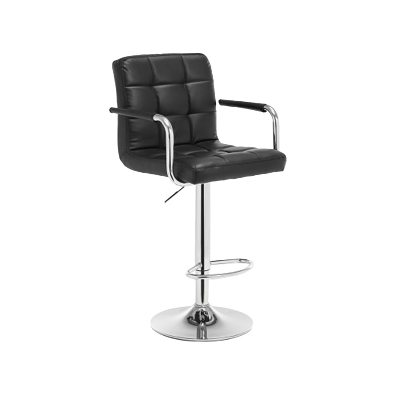 Modern Leather Low Back Bar Stool Armed Quilted Adjustable Height Counter Stool Black 1 Piece Bar Stool(31"H) Clearhalo 'Bar Furniture' 'Bar Stools' 'bar_stools' 'furn' 'furn_bar_stools' 'furniture_bar_stools' 'Kitchen & Dining Furniture' 'kitchen&dining_furn' 'kitchen' 'kitchen_furn' Furniture' 4380549