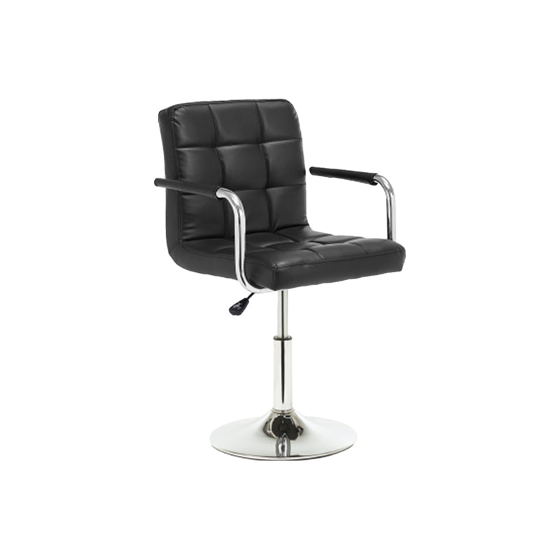 Modern Leather Low Back Bar Stool Armed Quilted Adjustable Height Counter Stool Black 1 Piece Short Stool(22"H) Clearhalo 'Bar Furniture' 'Bar Stools' 'bar_stools' 'furn' 'furn_bar_stools' 'furniture_bar_stools' 'Kitchen & Dining Furniture' 'kitchen&dining_furn' 'kitchen' 'kitchen_furn' Furniture' 4380550