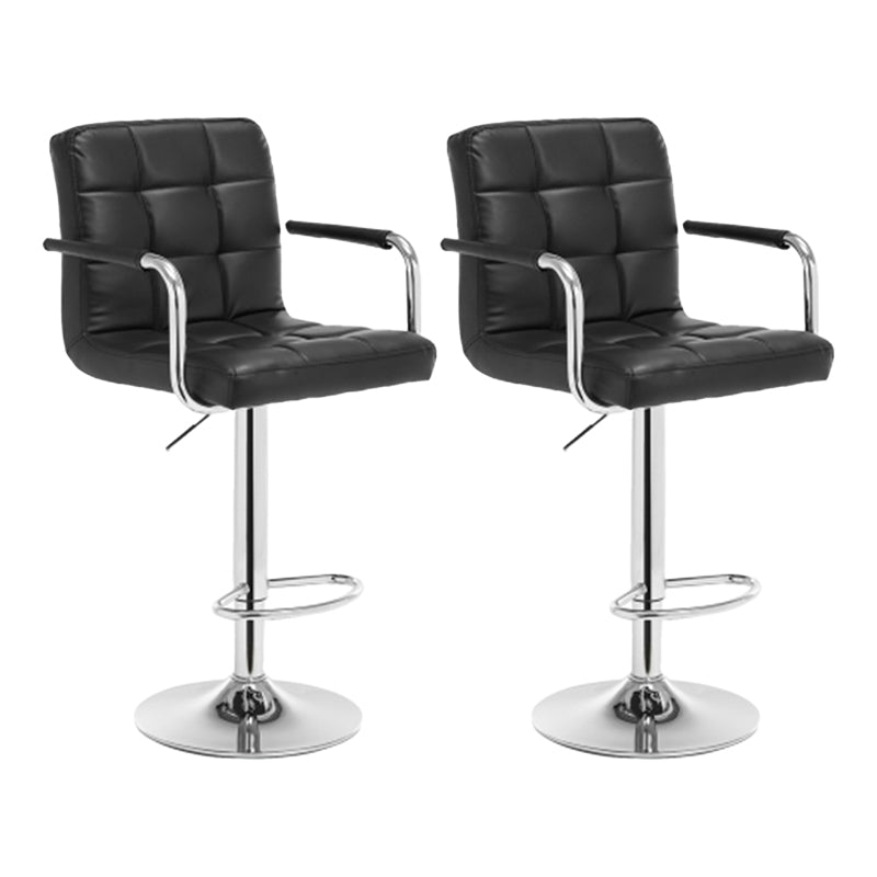 Modern Leather Low Back Bar Stool Armed Quilted Adjustable Height Counter Stool Black 2 Piece Set Bar Stool(31"H) Clearhalo 'Bar Furniture' 'Bar Stools' 'bar_stools' 'furn' 'furn_bar_stools' 'furniture_bar_stools' 'Kitchen & Dining Furniture' 'kitchen&dining_furn' 'kitchen' 'kitchen_furn' Furniture' 4380551