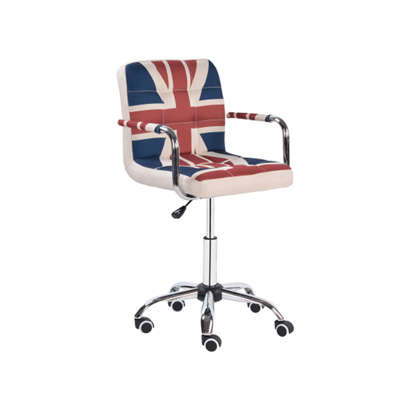 Modern Leather Low Back Bar Stool Armed Quilted Adjustable Height Counter Stool Red-White-Blue 1 Piece Counter Stool (24"H) Clearhalo 'Bar Furniture' 'Bar Stools' 'bar_stools' 'furn' 'furn_bar_stools' 'furniture_bar_stools' 'Kitchen & Dining Furniture' 'kitchen&dining_furn' 'kitchen' 'kitchen_furn' Furniture' 4380554
