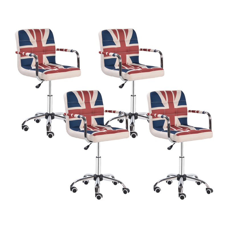 Modern Leather Low Back Bar Stool Armed Quilted Adjustable Height Counter Stool Red-White-Blue 4 Piece Set Counter Stool (24"H) Clearhalo 'Bar Furniture' 'Bar Stools' 'bar_stools' 'furn' 'furn_bar_stools' 'furniture_bar_stools' 'Kitchen & Dining Furniture' 'kitchen&dining_furn' 'kitchen' 'kitchen_furn' Furniture' 4380556