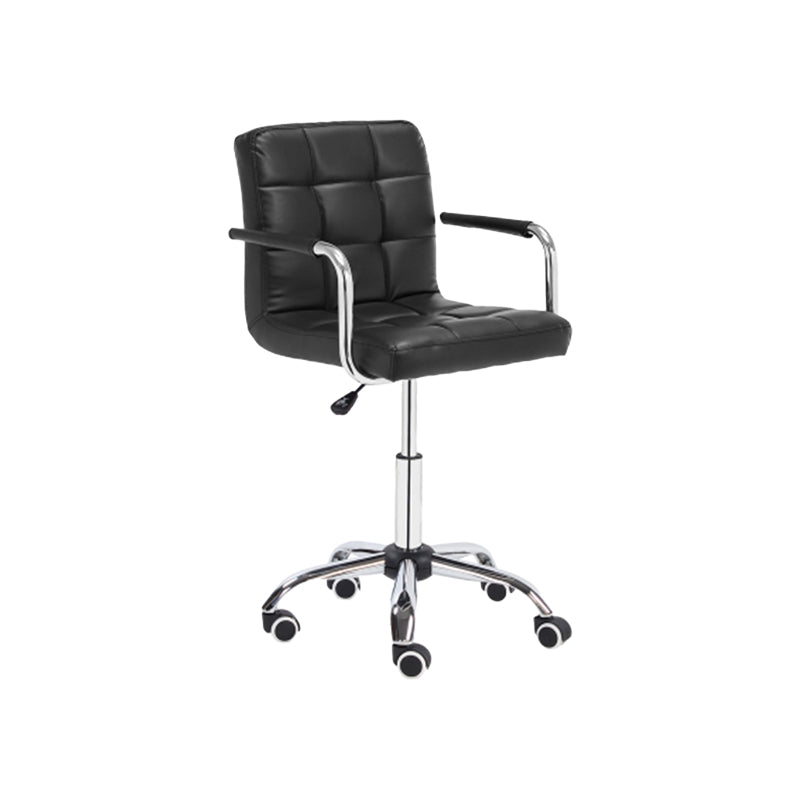 Modern Leather Low Back Bar Stool Armed Quilted Adjustable Height Counter Stool Black 1 Piece Counter Stool (24"H) Clearhalo 'Bar Furniture' 'Bar Stools' 'bar_stools' 'furn' 'furn_bar_stools' 'furniture_bar_stools' 'Kitchen & Dining Furniture' 'kitchen&dining_furn' 'kitchen' 'kitchen_furn' Furniture' 4380557