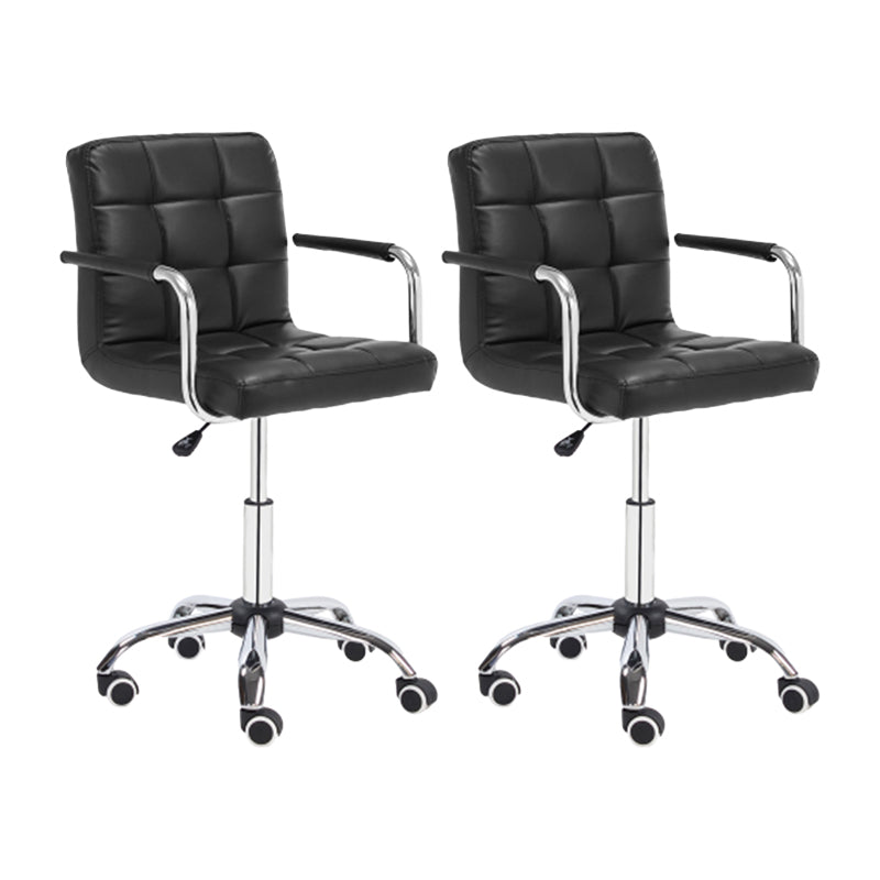 Modern Leather Low Back Bar Stool Armed Quilted Adjustable Height Counter Stool Black 2 Piece Set Counter Stool (24"H) Clearhalo 'Bar Furniture' 'Bar Stools' 'bar_stools' 'furn' 'furn_bar_stools' 'furniture_bar_stools' 'Kitchen & Dining Furniture' 'kitchen&dining_furn' 'kitchen' 'kitchen_furn' Furniture' 4380558