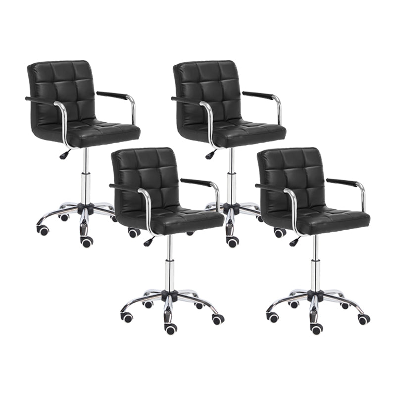 Modern Leather Low Back Bar Stool Armed Quilted Adjustable Height Counter Stool Black 4 Piece Set Counter Stool (24"H) Clearhalo 'Bar Furniture' 'Bar Stools' 'bar_stools' 'furn' 'furn_bar_stools' 'furniture_bar_stools' 'Kitchen & Dining Furniture' 'kitchen&dining_furn' 'kitchen' 'kitchen_furn' Furniture' 4380559