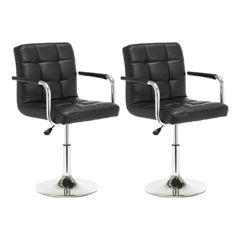 Modern Leather Low Back Bar Stool Armed Quilted Adjustable Height Counter Stool Black 2 Piece Set Short Stool(22"H) Clearhalo 'Bar Furniture' 'Bar Stools' 'bar_stools' 'furn' 'furn_bar_stools' 'furniture_bar_stools' 'Kitchen & Dining Furniture' 'kitchen&dining_furn' 'kitchen' 'kitchen_furn' Furniture' 4380563