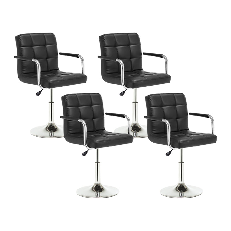 Modern Leather Low Back Bar Stool Armed Quilted Adjustable Height Counter Stool Black 4 Piece Set Short Stool(22"H) Clearhalo 'Bar Furniture' 'Bar Stools' 'bar_stools' 'furn' 'furn_bar_stools' 'furniture_bar_stools' 'Kitchen & Dining Furniture' 'kitchen&dining_furn' 'kitchen' 'kitchen_furn' Furniture' 4380564