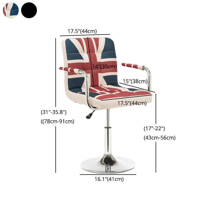 Modern Leather Low Back Bar Stool Armed Quilted Adjustable Height Counter Stool Clearhalo 'Bar Furniture' 'Bar Stools' 'bar_stools' 'furn' 'furn_bar_stools' 'furniture_bar_stools' 'Kitchen & Dining Furniture' 'kitchen&dining_furn' 'kitchen' 'kitchen_furn' Furniture' 4380565