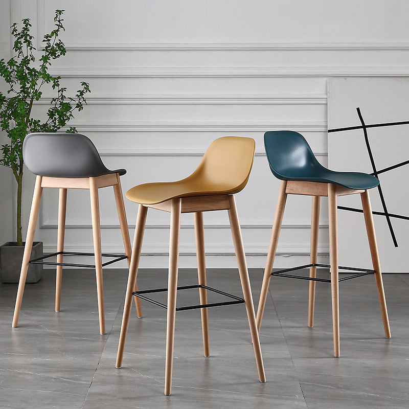 Nordic Style Plastic Wood Barstool 4 Legs Backrest Colorful Bar Stool, Set of 2 Clearhalo 'Bar Furniture' 'Bar Stools' 'bar_stools' 'furn' 'furn_bar_stools' 'furniture_bar_stools' 'Kitchen & Dining Furniture' 'kitchen&dining_furn' 'kitchen' 'kitchen_furn' Furniture' 4380589