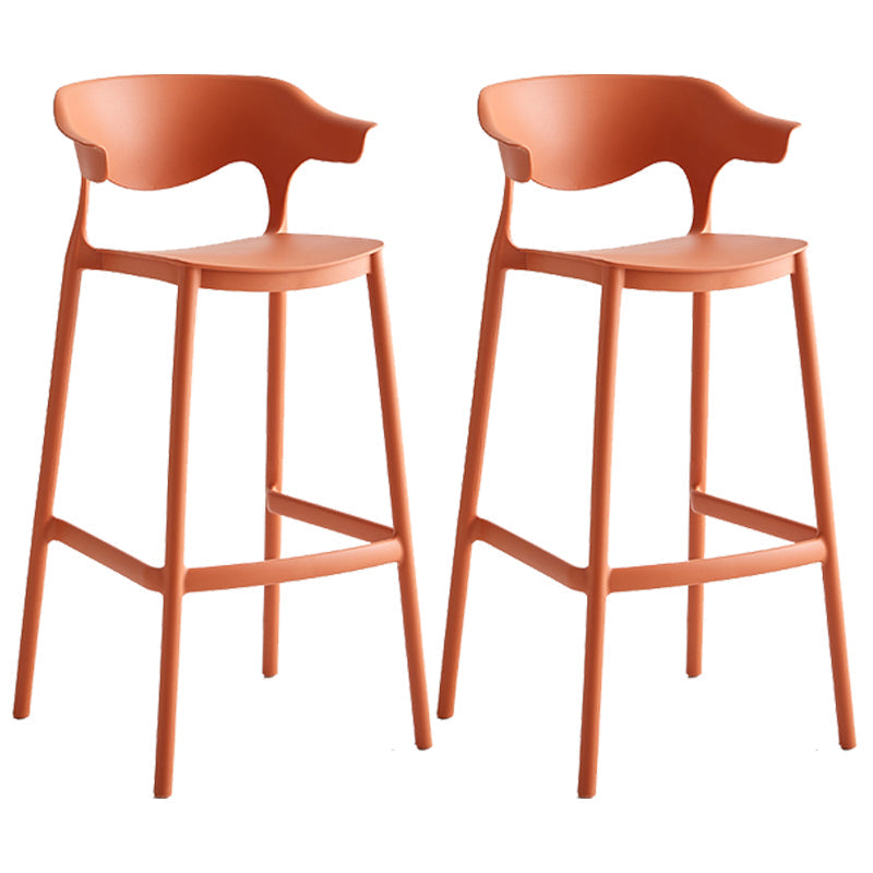 Nordic Style Plastic Seats Barstool 4 Legs Backrest Colorful Bar Stool (set of 2) Orange 2 Piece Set Clearhalo 'Bar Furniture' 'Bar Stools' 'bar_stools' 'furn' 'furn_bar_stools' 'furniture_bar_stools' 'Kitchen & Dining Furniture' 'kitchen&dining_furn' 'kitchen' 'kitchen_furn' Furniture' 4380613
