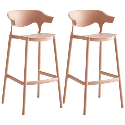 Nordic Style Plastic Seats Barstool 4 Legs Backrest Colorful Bar Stool (set of 2) Pink 2 Piece Set Clearhalo 'Bar Furniture' 'Bar Stools' 'bar_stools' 'furn' 'furn_bar_stools' 'furniture_bar_stools' 'Kitchen & Dining Furniture' 'kitchen&dining_furn' 'kitchen' 'kitchen_furn' Furniture' 4380619