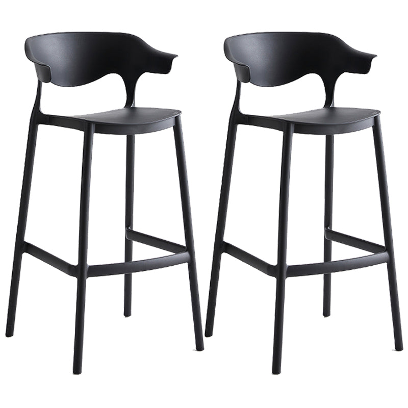 Nordic Style Plastic Seats Barstool 4 Legs Backrest Colorful Bar Stool (set of 2) Black 2 Piece Set Clearhalo 'Bar Furniture' 'Bar Stools' 'bar_stools' 'furn' 'furn_bar_stools' 'furniture_bar_stools' 'Kitchen & Dining Furniture' 'kitchen&dining_furn' 'kitchen' 'kitchen_furn' Furniture' 4380620