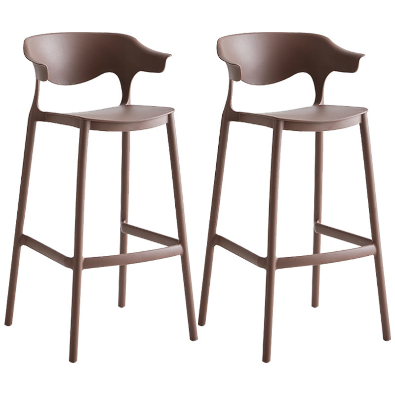 Nordic Style Plastic Seats Barstool 4 Legs Backrest Colorful Bar Stool (set of 2) Coffee 2 Piece Set Clearhalo 'Bar Furniture' 'Bar Stools' 'bar_stools' 'furn' 'furn_bar_stools' 'furniture_bar_stools' 'Kitchen & Dining Furniture' 'kitchen&dining_furn' 'kitchen' 'kitchen_furn' Furniture' 4380626