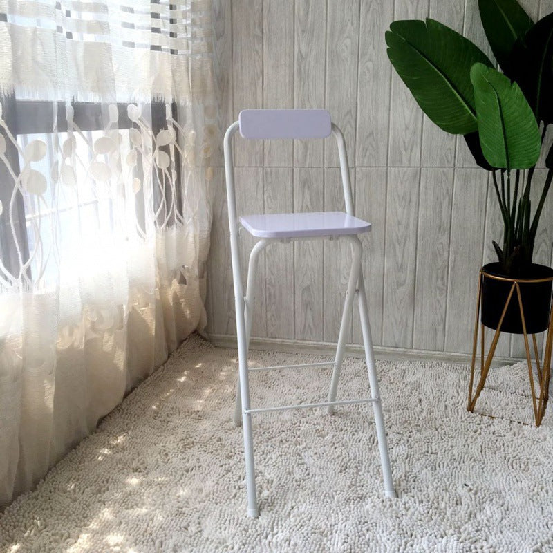 Industrial Style Fold Counter Stools Indoor Wood Metal Simple Bar Stool White 1 Piece Bar Stool (28" H) Clearhalo 'Bar Furniture' 'Bar Stools' 'bar_stools' 'furn' 'furn_bar_stools' 'furniture_bar_stools' 'Kitchen & Dining Furniture' 'kitchen&dining_furn' 'kitchen' 'kitchen_furn' Furniture' 4380651