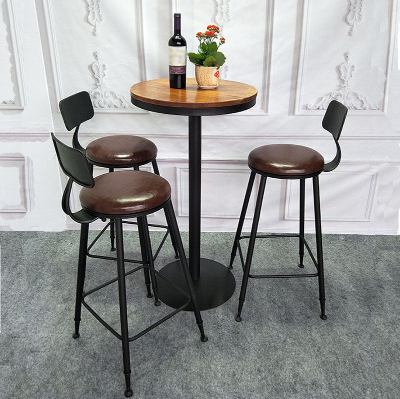 Industrial Black Iron Bar Table Natural Wood Top Indoor 41.3"H Bistro Table with Pedestal Round Without Chairs Clearhalo 'Bar Furniture' 'Bar Tables' 'bar_tables' 'furn' 'furn_bar_tables' 'Furniture' 'furniture_bar_tables' 'Kitchen & Dining Furniture' 'kitchen&dining_furn' 'kitchen' 4380735