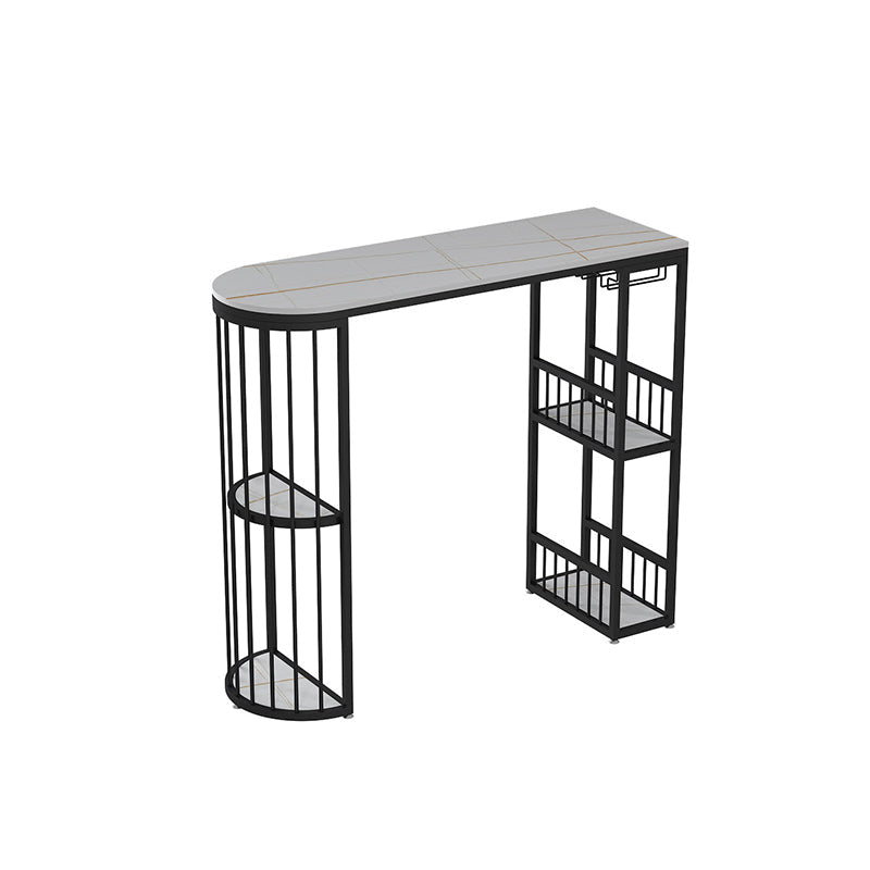 Modern Bar Dining Table with Shelves Iron Base Bar Height Cocktail Table Black Without Chairs Clearhalo 'Bar Furniture' 'Bar Tables' 'bar_tables' 'furn' 'furn_bar_tables' 'Furniture' 'furniture_bar_tables' 'Kitchen & Dining Furniture' 'kitchen&dining_furn' 'kitchen' 4380779