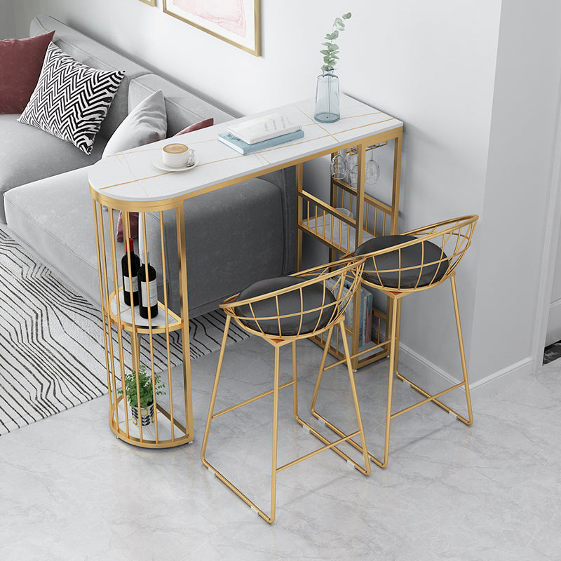 Modern Bar Dining Table with Shelves Iron Base Bar Height Cocktail Table Clearhalo 'Bar Furniture' 'Bar Tables' 'bar_tables' 'furn' 'furn_bar_tables' 'Furniture' 'furniture_bar_tables' 'Kitchen & Dining Furniture' 'kitchen&dining_furn' 'kitchen' 4380791