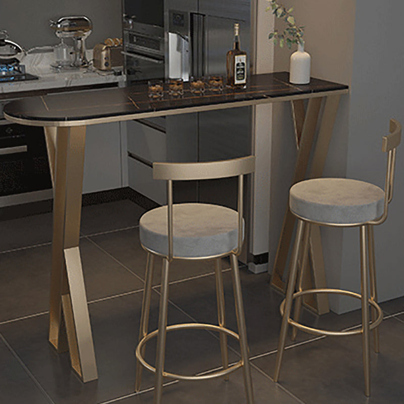 Glam Stone Indoor Pub Bar Table Gold Iron Bar Dining Table with Double Pedestal 70.9"L x 15.7"W x 41.3"H Black Without Chairs Clearhalo 'Bar Furniture' 'Bar Tables' 'bar_tables' 'furn' 'furn_bar_tables' 'Furniture' 'furniture_bar_tables' 'Kitchen & Dining Furniture' 'kitchen&dining_furn' 'kitchen' 4380802