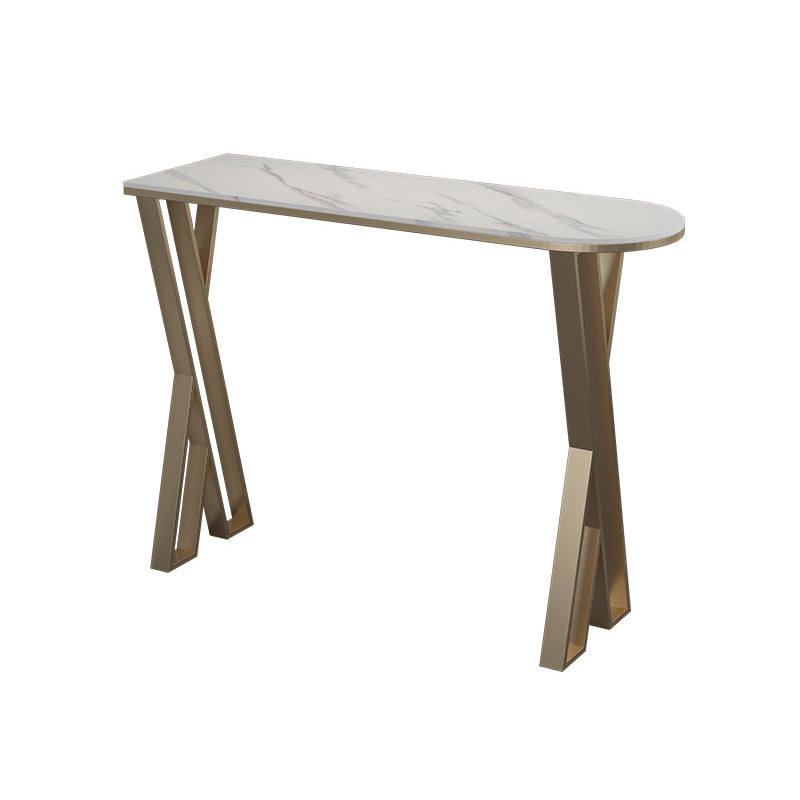 Glam Stone Indoor Pub Bar Table Gold Iron Bar Dining Table with Double Pedestal White Without Chairs Clearhalo 'Bar Furniture' 'Bar Tables' 'bar_tables' 'furn' 'furn_bar_tables' 'Furniture' 'furniture_bar_tables' 'Kitchen & Dining Furniture' 'kitchen&dining_furn' 'kitchen' 4380803