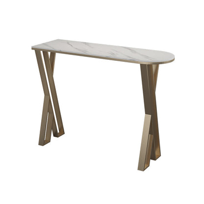 Glam Stone Indoor Pub Bar Table Gold Iron Bar Dining Table with Double Pedestal White Without Chairs Clearhalo 'Bar Furniture' 'Bar Tables' 'bar_tables' 'furn' 'furn_bar_tables' 'Furniture' 'furniture_bar_tables' 'Kitchen & Dining Furniture' 'kitchen&dining_furn' 'kitchen' 4380803