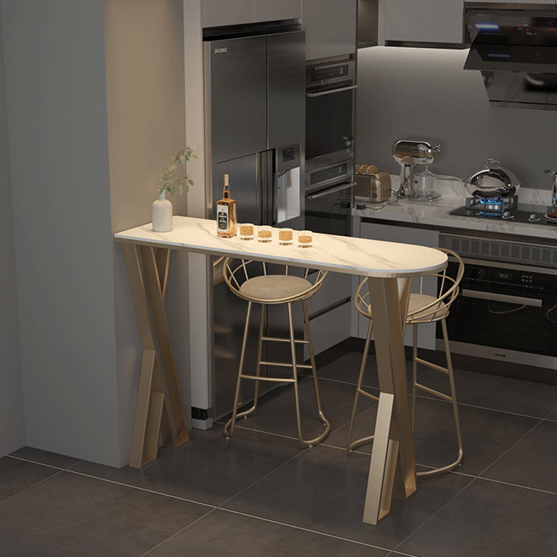 Glam Stone Indoor Pub Bar Table Gold Iron Bar Dining Table with Double Pedestal Clearhalo 'Bar Furniture' 'Bar Tables' 'bar_tables' 'furn' 'furn_bar_tables' 'Furniture' 'furniture_bar_tables' 'Kitchen & Dining Furniture' 'kitchen&dining_furn' 'kitchen' 4380804