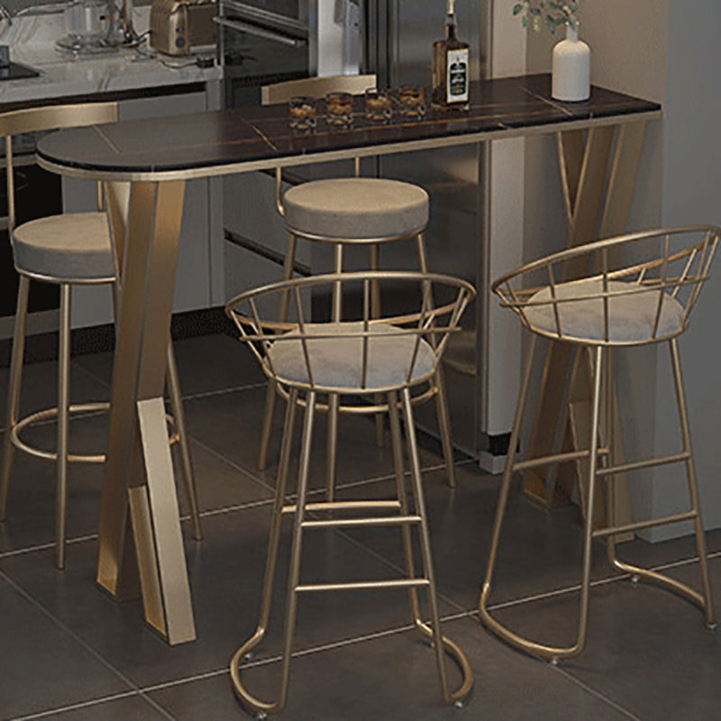 Glam Stone Indoor Pub Bar Table Gold Iron Bar Dining Table with Double Pedestal Clearhalo 'Bar Furniture' 'Bar Tables' 'bar_tables' 'furn' 'furn_bar_tables' 'Furniture' 'furniture_bar_tables' 'Kitchen & Dining Furniture' 'kitchen&dining_furn' 'kitchen' 4380806