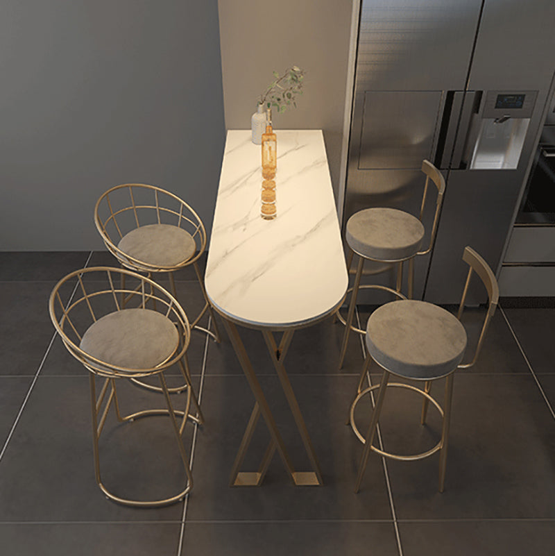 Glam Stone Indoor Pub Bar Table Gold Iron Bar Dining Table with Double Pedestal Clearhalo 'Bar Furniture' 'Bar Tables' 'bar_tables' 'furn' 'furn_bar_tables' 'Furniture' 'furniture_bar_tables' 'Kitchen & Dining Furniture' 'kitchen&dining_furn' 'kitchen' 4380807