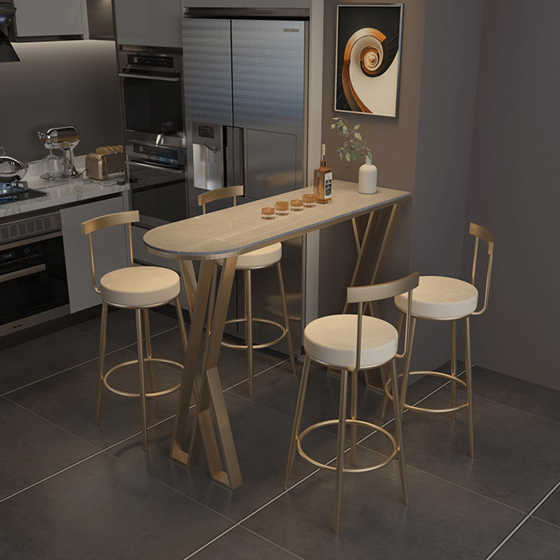 Glam Stone Indoor Pub Bar Table Gold Iron Bar Dining Table with Double Pedestal Clearhalo 'Bar Furniture' 'Bar Tables' 'bar_tables' 'furn' 'furn_bar_tables' 'Furniture' 'furniture_bar_tables' 'Kitchen & Dining Furniture' 'kitchen&dining_furn' 'kitchen' 4380808