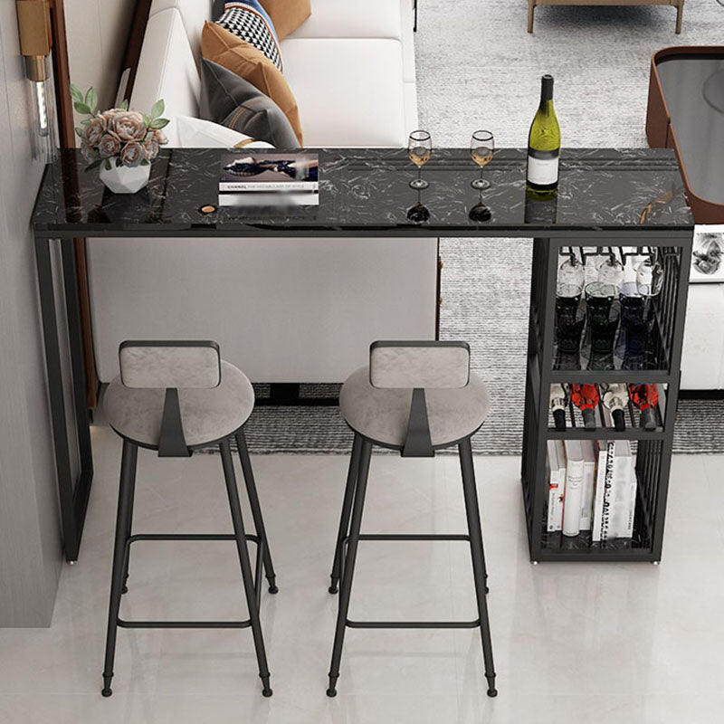 Glam Rectangle Faux Marble Bistro Table Gold Double Pedestal Bar Dining Table with 3-Shelf Black Black Clearhalo 'Bar Furniture' 'Bar Tables' 'bar_tables' 'furn' 'furn_bar_tables' 'Furniture' 'furniture_bar_tables' 'Kitchen & Dining Furniture' 'kitchen&dining_furn' 'kitchen' 4380817