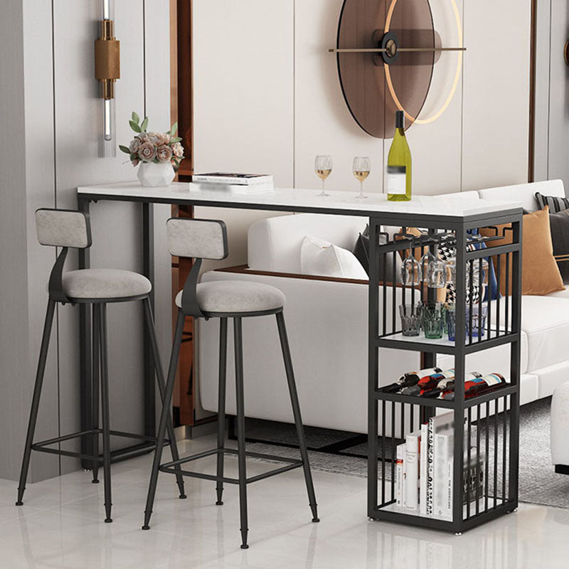 Glam Rectangle Faux Marble Bistro Table Gold Double Pedestal Bar Dining Table with 3-Shelf Black White Clearhalo 'Bar Furniture' 'Bar Tables' 'bar_tables' 'furn' 'furn_bar_tables' 'Furniture' 'furniture_bar_tables' 'Kitchen & Dining Furniture' 'kitchen&dining_furn' 'kitchen' 4380818
