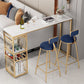 Glam Rectangle Faux Marble Bistro Table Gold Double Pedestal Bar Dining Table with 3-Shelf Clearhalo 'Bar Furniture' 'Bar Tables' 'bar_tables' 'furn' 'furn_bar_tables' 'Furniture' 'furniture_bar_tables' 'Kitchen & Dining Furniture' 'kitchen&dining_furn' 'kitchen' 4380827