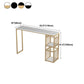 Glam Rectangle Faux Marble Bistro Table Gold Double Pedestal Bar Dining Table with 3-Shelf Clearhalo 'Bar Furniture' 'Bar Tables' 'bar_tables' 'furn' 'furn_bar_tables' 'Furniture' 'furniture_bar_tables' 'Kitchen & Dining Furniture' 'kitchen&dining_furn' 'kitchen' 4380831