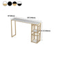 Glam Rectangle Faux Marble Bistro Table Gold Double Pedestal Bar Dining Table with 3-Shelf Clearhalo 'Bar Furniture' 'Bar Tables' 'bar_tables' 'furn' 'furn_bar_tables' 'Furniture' 'furniture_bar_tables' 'Kitchen & Dining Furniture' 'kitchen&dining_furn' 'kitchen' 4380834