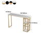 Glam Rectangle Faux Marble Bistro Table Gold Double Pedestal Bar Dining Table with 3-Shelf Clearhalo 'Bar Furniture' 'Bar Tables' 'bar_tables' 'furn' 'furn_bar_tables' 'Furniture' 'furniture_bar_tables' 'Kitchen & Dining Furniture' 'kitchen&dining_furn' 'kitchen' 4380842