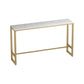 Glam Rectangle Stone Pub Bar Table Indoor Gold Iron Bar Dining Table with Trestle Pedestal Gold Without Chairs Clearhalo 'Bar Furniture' 'Bar Tables' 'bar_tables' 'furn' 'furn_bar_tables' 'Furniture' 'furniture_bar_tables' 'Kitchen & Dining Furniture' 'kitchen&dining_furn' 'kitchen' 4380850