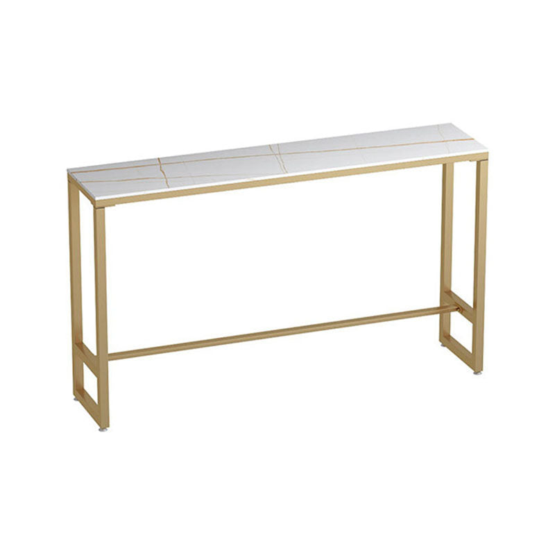 Glam Rectangle Stone Pub Bar Table Indoor Gold Iron Bar Dining Table with Trestle Pedestal Gold Without Chairs Clearhalo 'Bar Furniture' 'Bar Tables' 'bar_tables' 'furn' 'furn_bar_tables' 'Furniture' 'furniture_bar_tables' 'Kitchen & Dining Furniture' 'kitchen&dining_furn' 'kitchen' 4380850