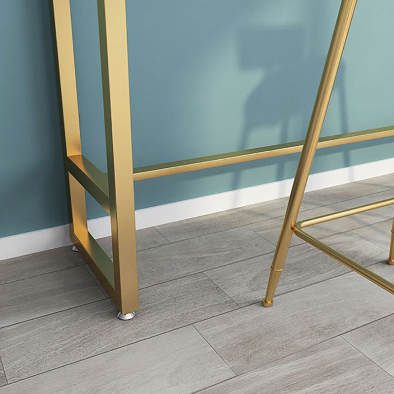 Glam Rectangle Stone Pub Bar Table Indoor Gold Iron Bar Dining Table with Trestle Pedestal Clearhalo 'Bar Furniture' 'Bar Tables' 'bar_tables' 'furn' 'furn_bar_tables' 'Furniture' 'furniture_bar_tables' 'Kitchen & Dining Furniture' 'kitchen&dining_furn' 'kitchen' 4380854