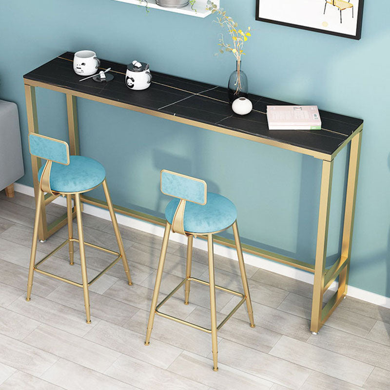 Glam Rectangle Stone Pub Bar Table Indoor Gold Iron Bar Dining Table with Trestle Pedestal Clearhalo 'Bar Furniture' 'Bar Tables' 'bar_tables' 'furn' 'furn_bar_tables' 'Furniture' 'furniture_bar_tables' 'Kitchen & Dining Furniture' 'kitchen&dining_furn' 'kitchen' 4380855