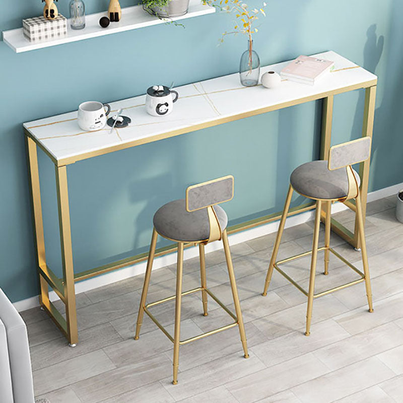 Glam Rectangle Stone Pub Bar Table Indoor Gold Iron Bar Dining Table with Trestle Pedestal Clearhalo 'Bar Furniture' 'Bar Tables' 'bar_tables' 'furn' 'furn_bar_tables' 'Furniture' 'furniture_bar_tables' 'Kitchen & Dining Furniture' 'kitchen&dining_furn' 'kitchen' 4380856