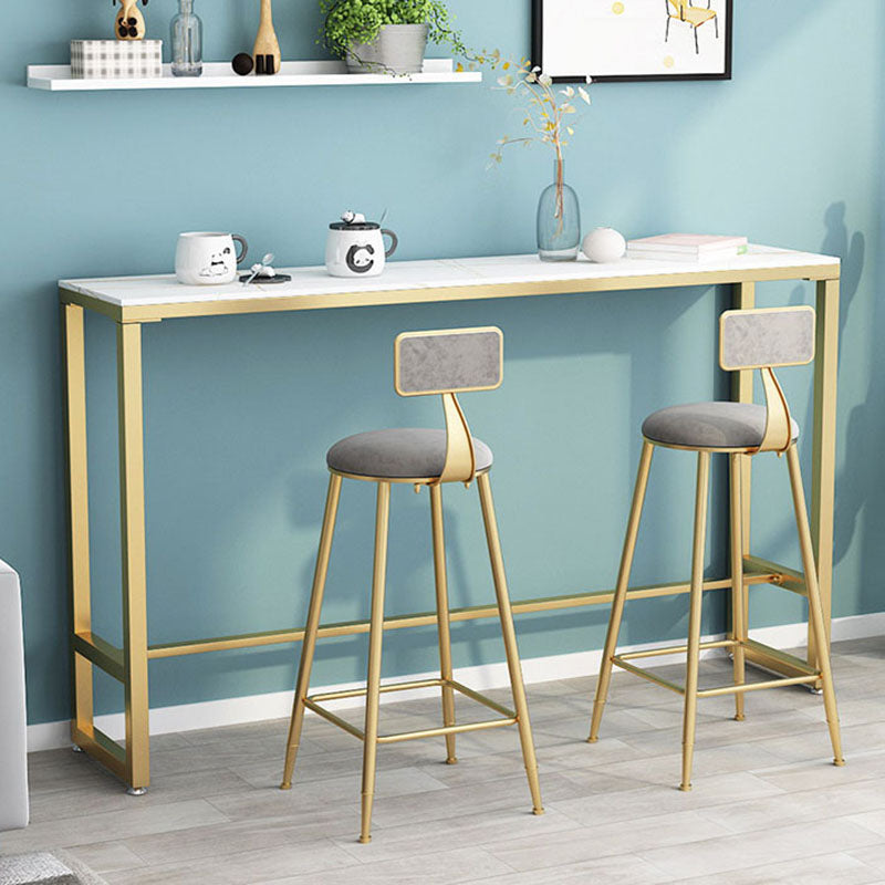 Glam Rectangle Stone Pub Bar Table Indoor Gold Iron Bar Dining Table with Trestle Pedestal Clearhalo 'Bar Furniture' 'Bar Tables' 'bar_tables' 'furn' 'furn_bar_tables' 'Furniture' 'furniture_bar_tables' 'Kitchen & Dining Furniture' 'kitchen&dining_furn' 'kitchen' 4380859