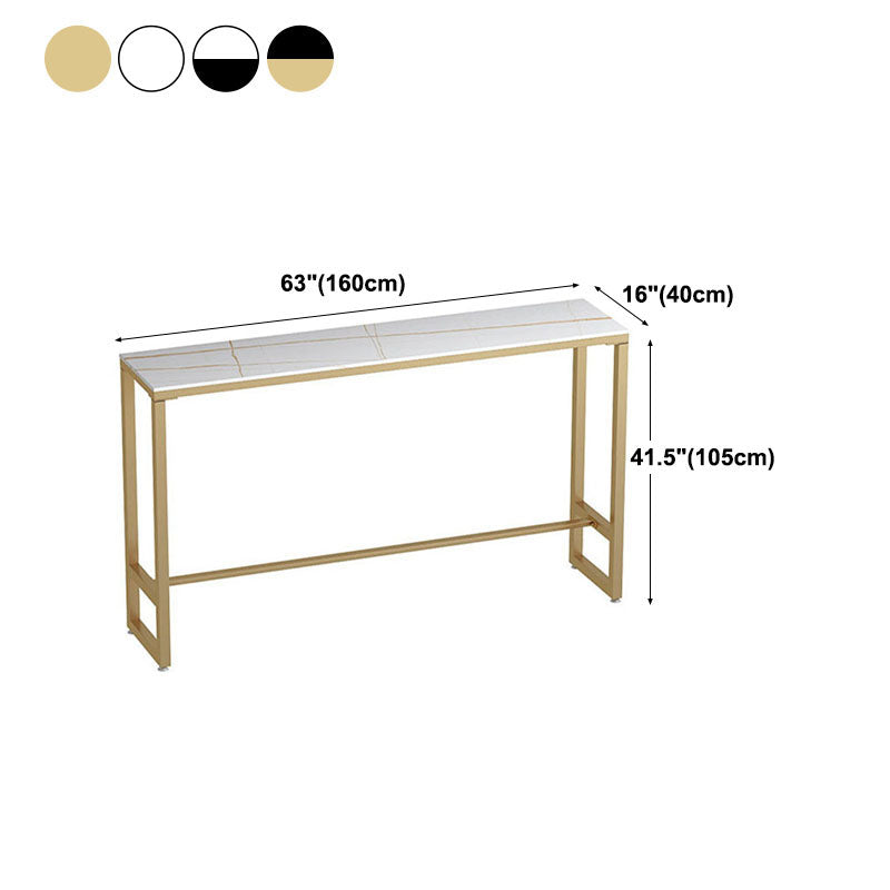 Glam Rectangle Stone Pub Bar Table Indoor Gold Iron Bar Dining Table with Trestle Pedestal Clearhalo 'Bar Furniture' 'Bar Tables' 'bar_tables' 'furn' 'furn_bar_tables' 'Furniture' 'furniture_bar_tables' 'Kitchen & Dining Furniture' 'kitchen&dining_furn' 'kitchen' 4380863