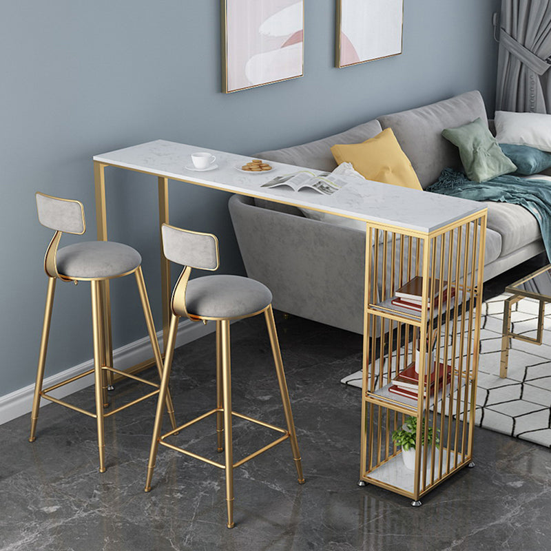 Glam Rectangle Faux Marble Pub Bar Table Double Pedestal Bar Dining Table with 3-Shelf 78.7"L x 15.7"W x 41.3"H White Without Chairs Clearhalo 'Bar Furniture' 'Bar Tables' 'bar_tables' 'furn' 'furn_bar_tables' 'Furniture' 'furniture_bar_tables' 'Kitchen & Dining Furniture' 'kitchen&dining_furn' 'kitchen' 4380866